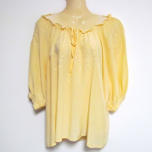Pierre Cardin Yellow Silk Peasant Blouse - Picture 10 of 12